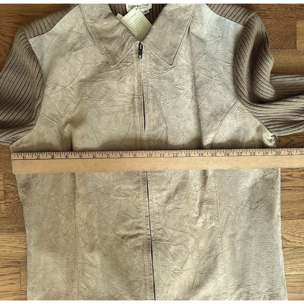Coldwater Creek Leather Wool Knit Jacket Womens XL Tan Crinkle Suede NWT - Picture 12 of 13